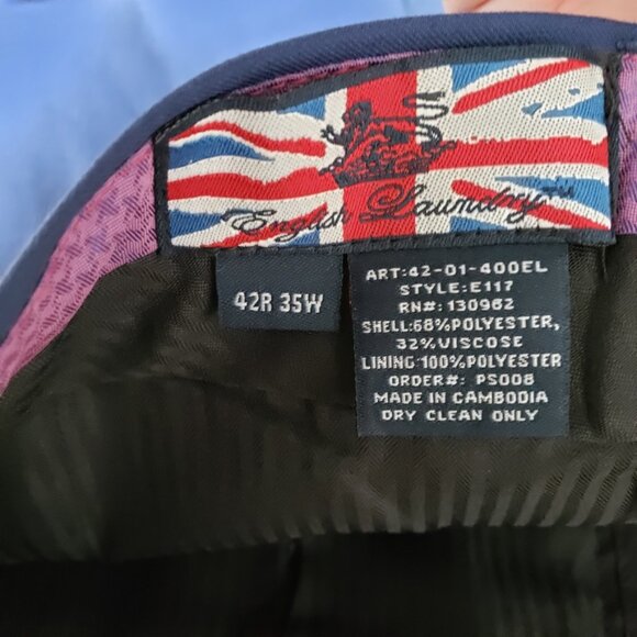 English Laundry 2Pc Suit Men’s 42R 35W Navy Blue 2-Piece Modern Fit Blazer Pants - Picture 14 of 14